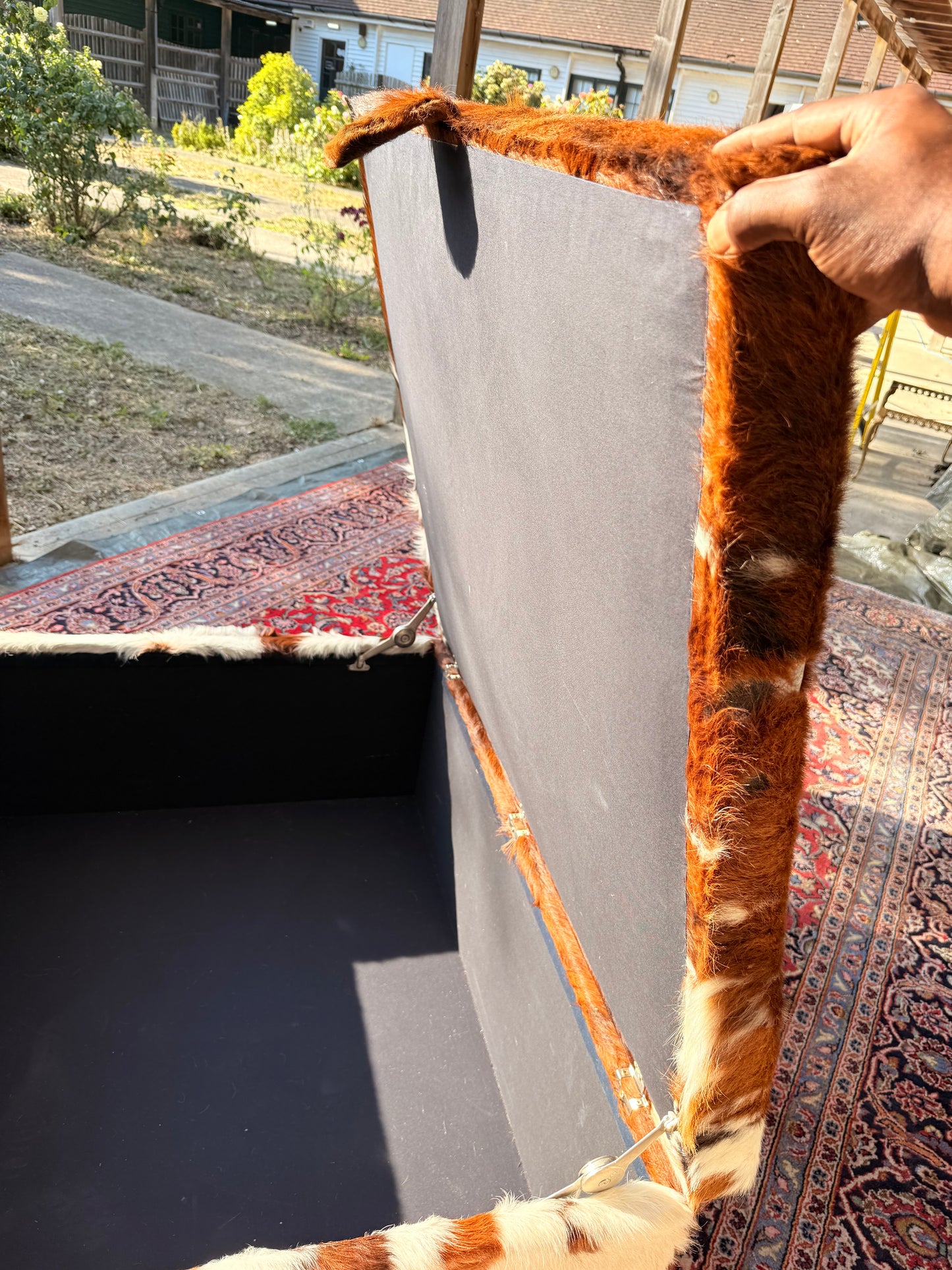Large Tricolour Cowhide Cocktail Ottoman Coffee Table 120cm