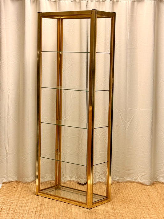 Italian Mid-Century Gilt Brass Etagere by Renato Zevi - Vintage Glass Shelves 202cm