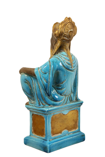 Mid-Century French Table Lamp with Italian Ugo Zaccagnini Turquoise Ceramic Figure - Vintage Decor