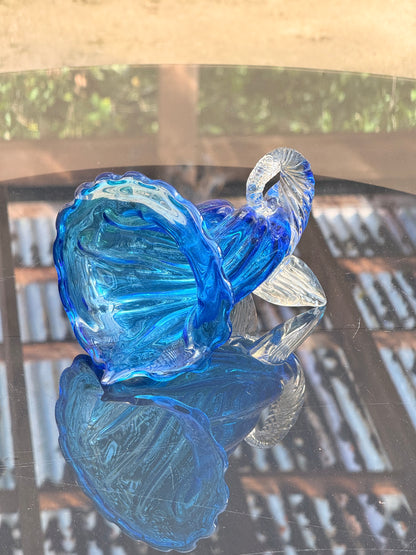 Exceptional Murano Glass Cornucopia Vase – Hand-Blown Italian Art Glass in Blue & Clear | Venetian Luxury Decor