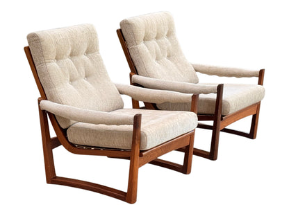 Pair Guy Rogers Virginia Armchairs Afromosia Teak Beige