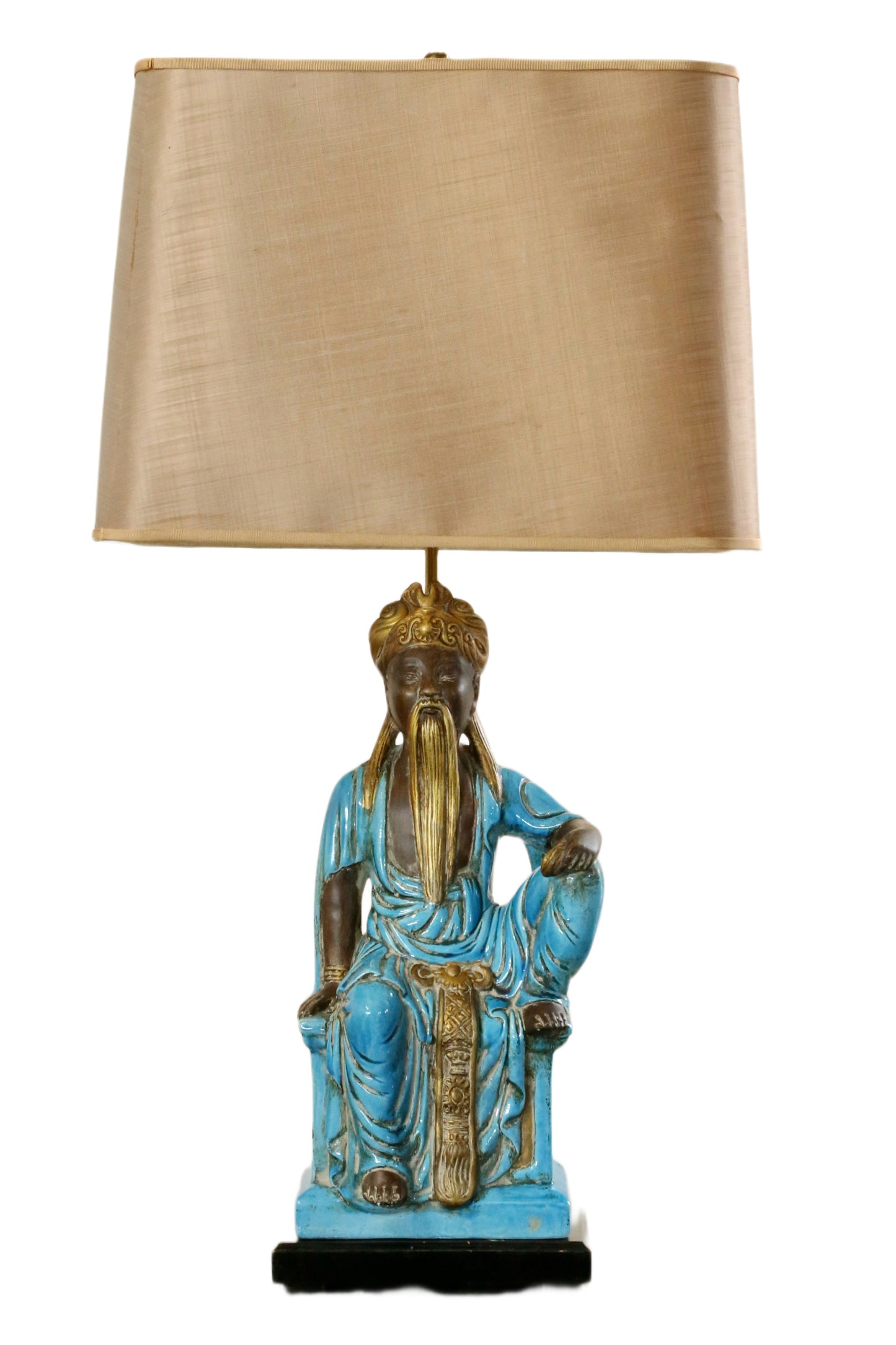 Mid-Century French Table Lamp with Italian Ugo Zaccagnini Turquoise Ceramic Figure - Vintage Decor