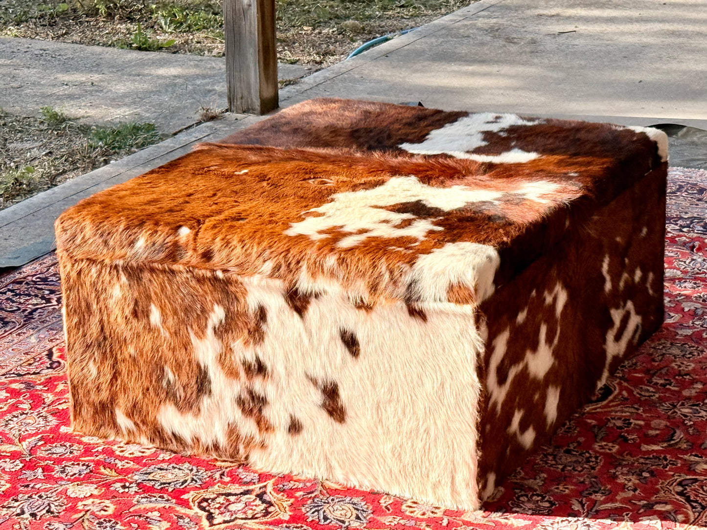 Large Tricolour Cowhide Cocktail Ottoman Coffee Table 120cm