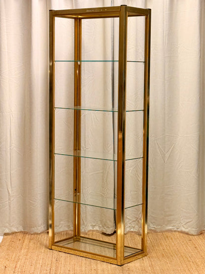 Italian Mid-Century Gilt Brass Etagere by Renato Zevi - Vintage Glass Shelves 202cm