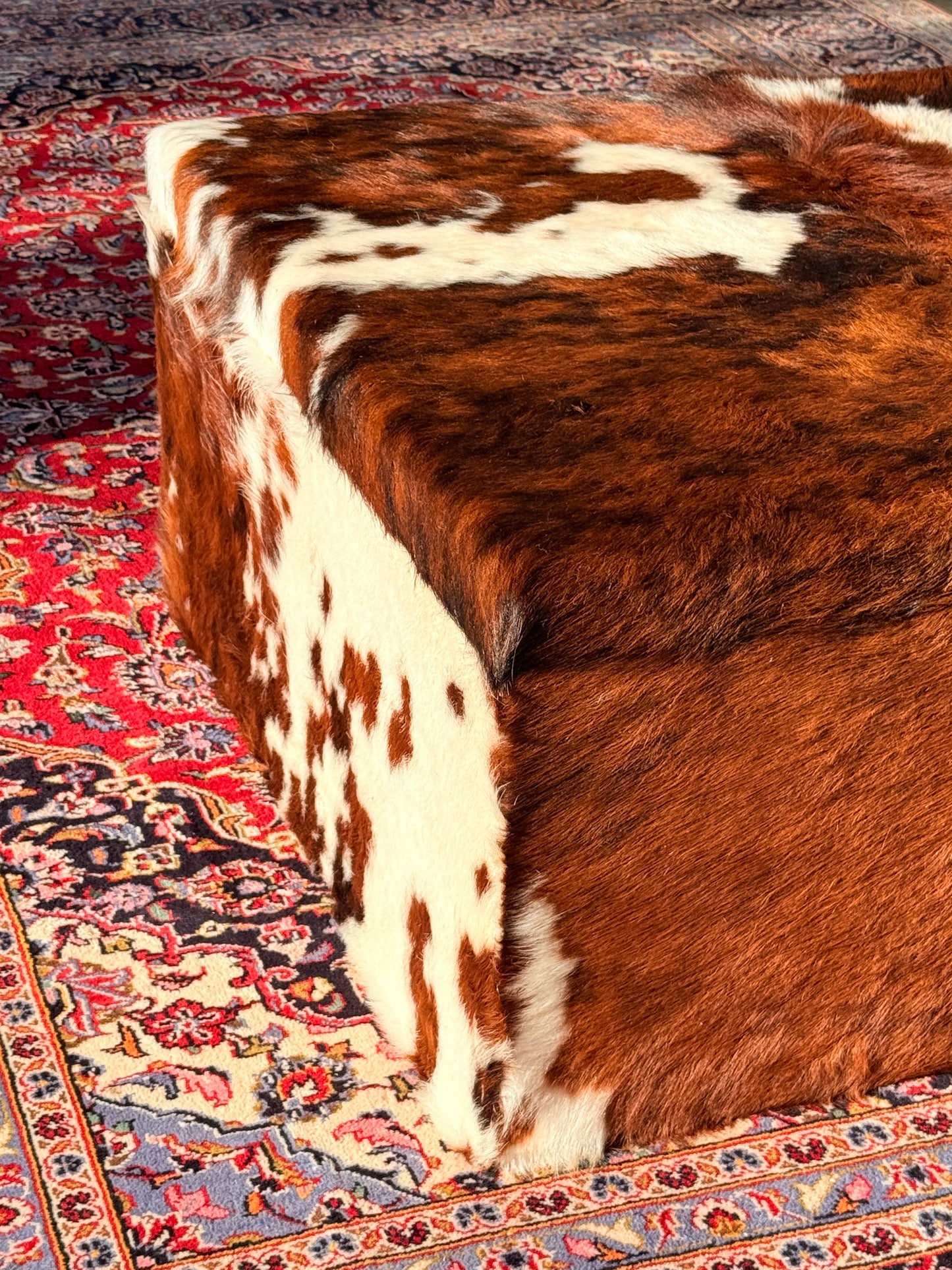 Large Tricolour Cowhide Cocktail Ottoman Coffee Table 120cm