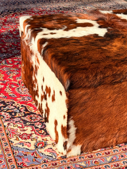 Large Tricolour Cowhide Cocktail Ottoman Coffee Table 120cm