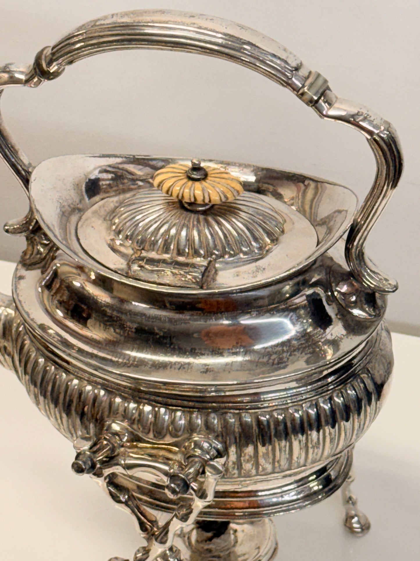James Dixon & Sons Victorian Silver Plated Spirit Kettle on Stand with Burner