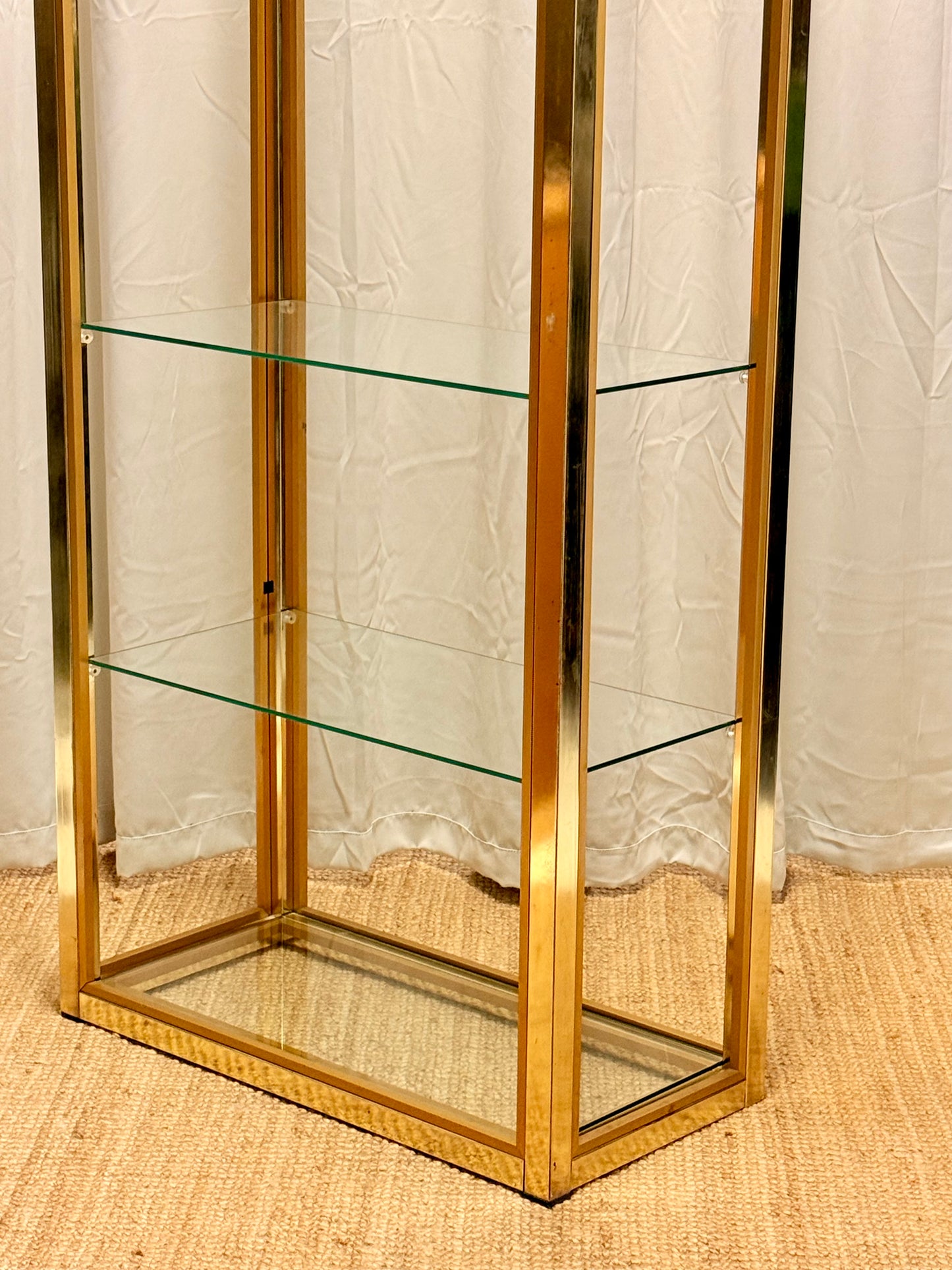 Italian Mid-Century Gilt Brass Etagere by Renato Zevi - Vintage Glass Shelves 202cm