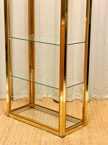 Italian Mid-Century Gilt Brass Etagere by Renato Zevi - Vintage Glass Shelves 202cm