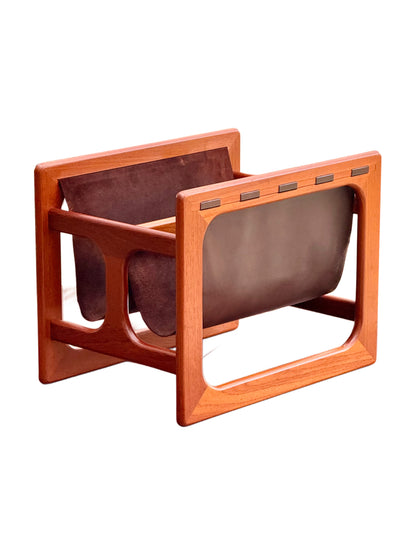 Aksel Kjersgaard for Salin Møbler Danish Teak & Twin Leather Magazine Rack
