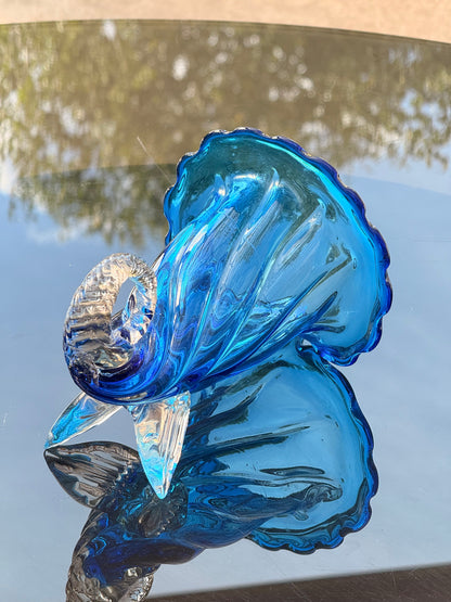 Exceptional Murano Glass Cornucopia Vase – Hand-Blown Italian Art Glass in Blue & Clear | Venetian Luxury Decor