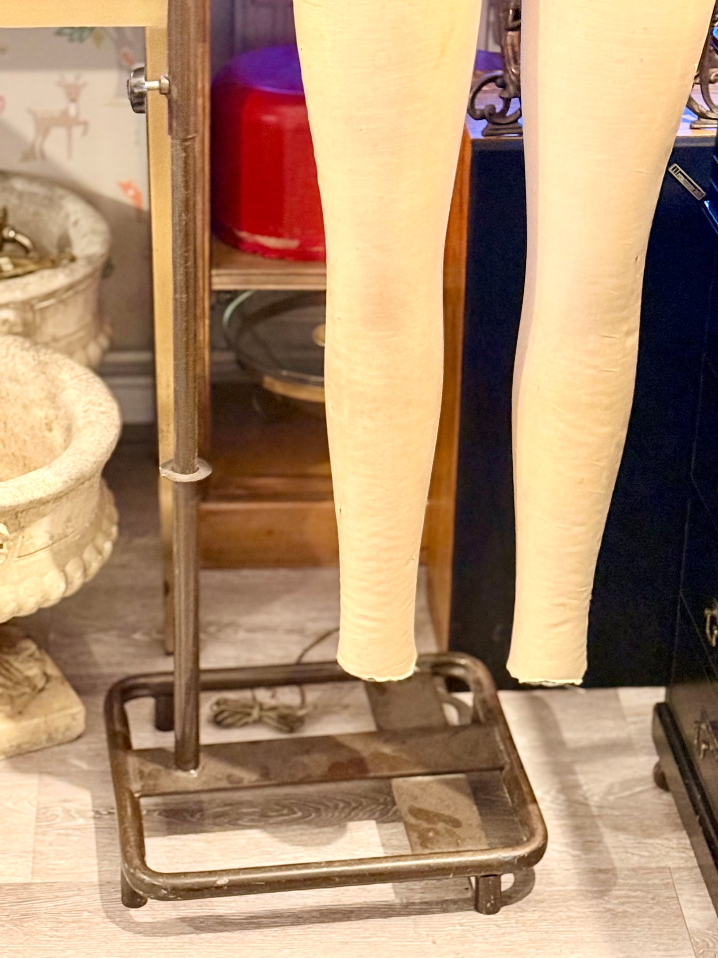 Vintage Kennett & Lindsell Ltd (Est. 1877) Legged Dress Form Mannequin – Cream Linen, Adjustable Stand