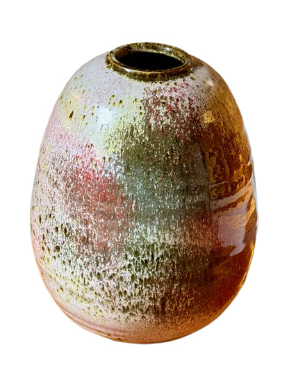 Gérald Pott (1936–2021) Wood-Fired Stoneware Vase – Bulbous Form, Multicoloured Reduction Glaze