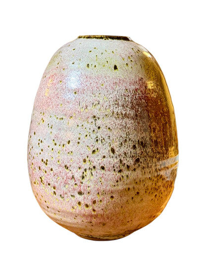 Gérald Pott (1936–2021) Wood-Fired Stoneware Vase – Bulbous Form, Multicoloured Reduction Glaze
