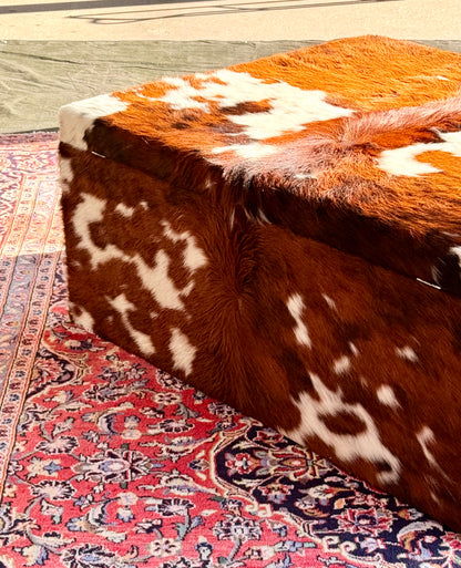 Large Tricolour Cowhide Cocktail Ottoman Coffee Table 120cm