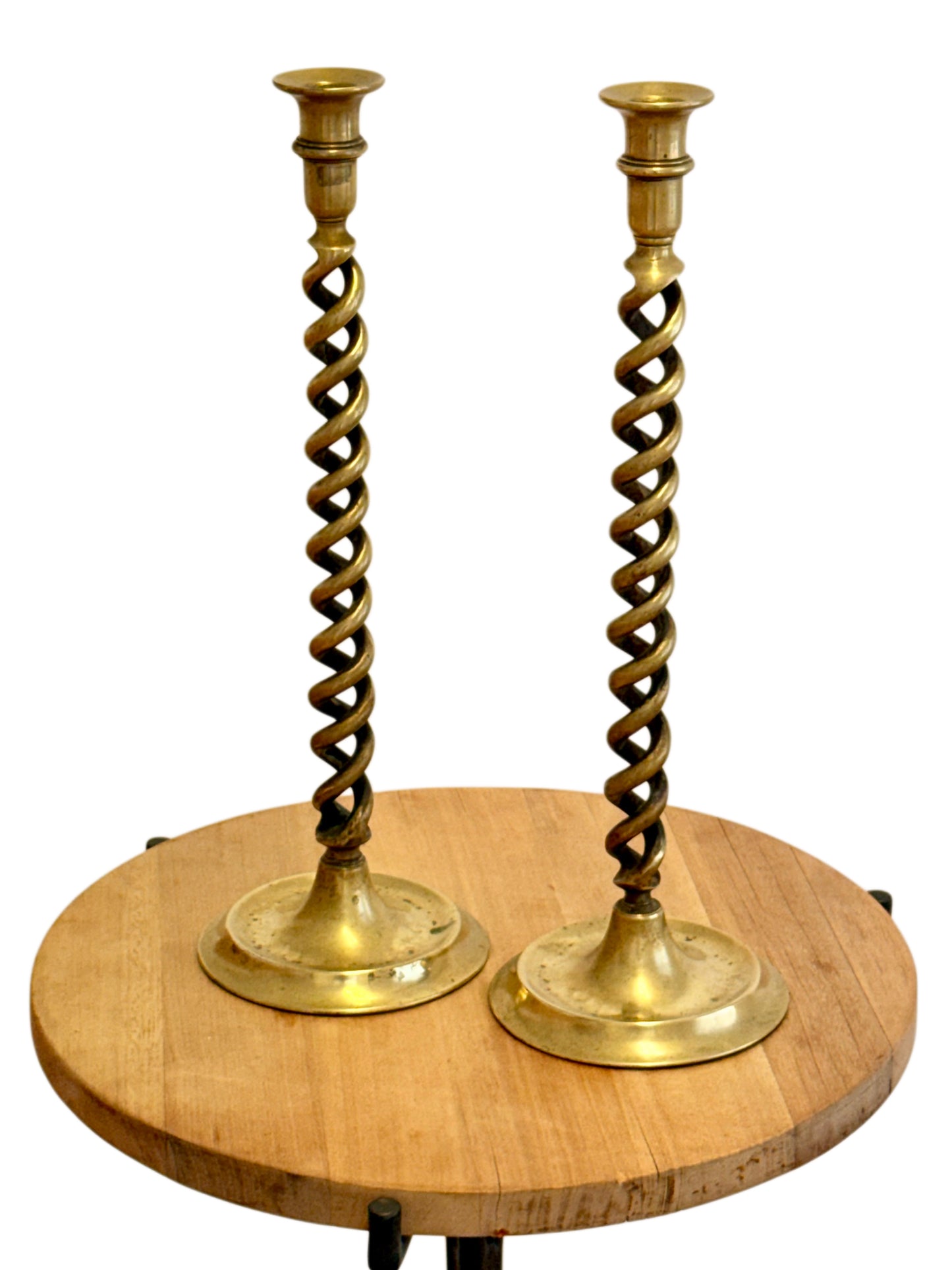 Pair Of 19th Century Victorian Barley Twist Brass Candlestick Holders