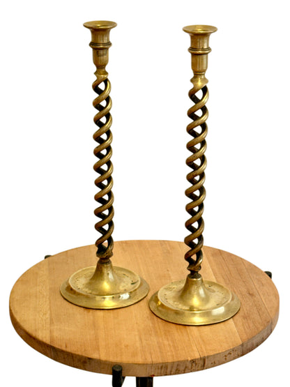 Pair Of 19th Century Victorian Barley Twist Brass Candlestick Holders