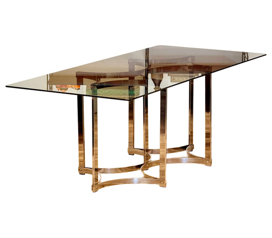 Richard Young For Merrow Associates Chrome & Smoked Glass Dining Table