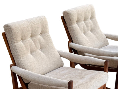 Pair Guy Rogers Virginia Armchairs Afromosia Teak Beige