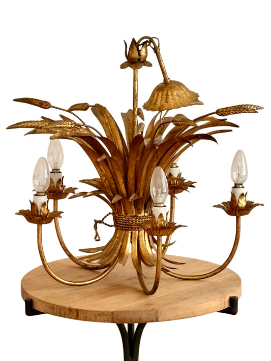 Gilt Metal Wheat Sheaf Chandelier 1960s Design