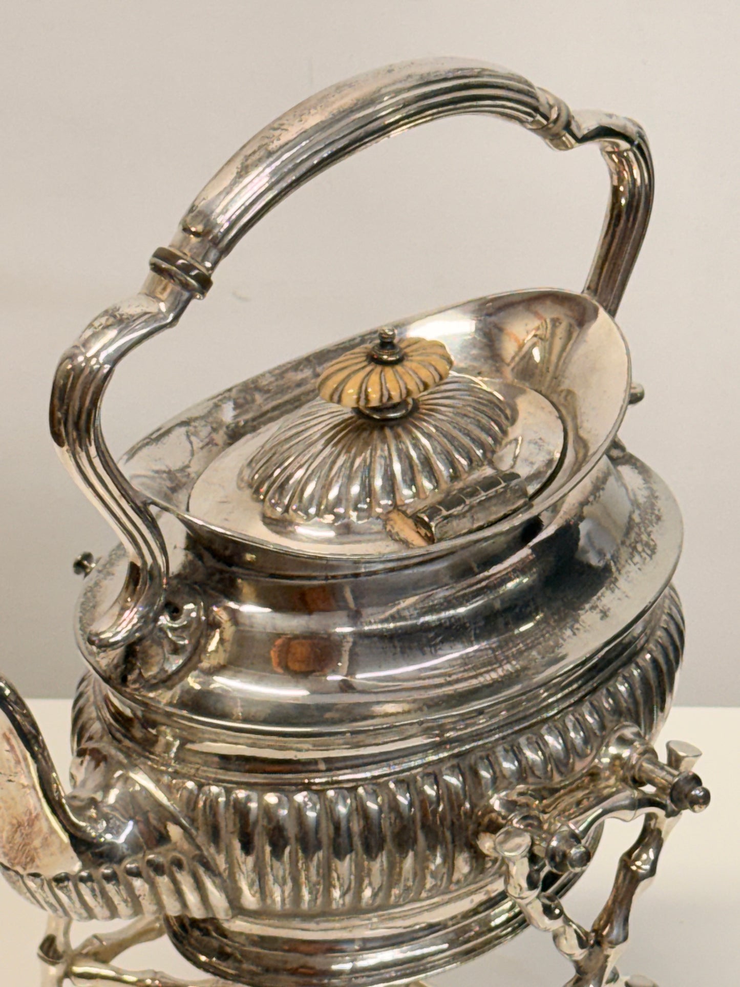 James Dixon & Sons Victorian Silver Plated Spirit Kettle on Stand with Burner