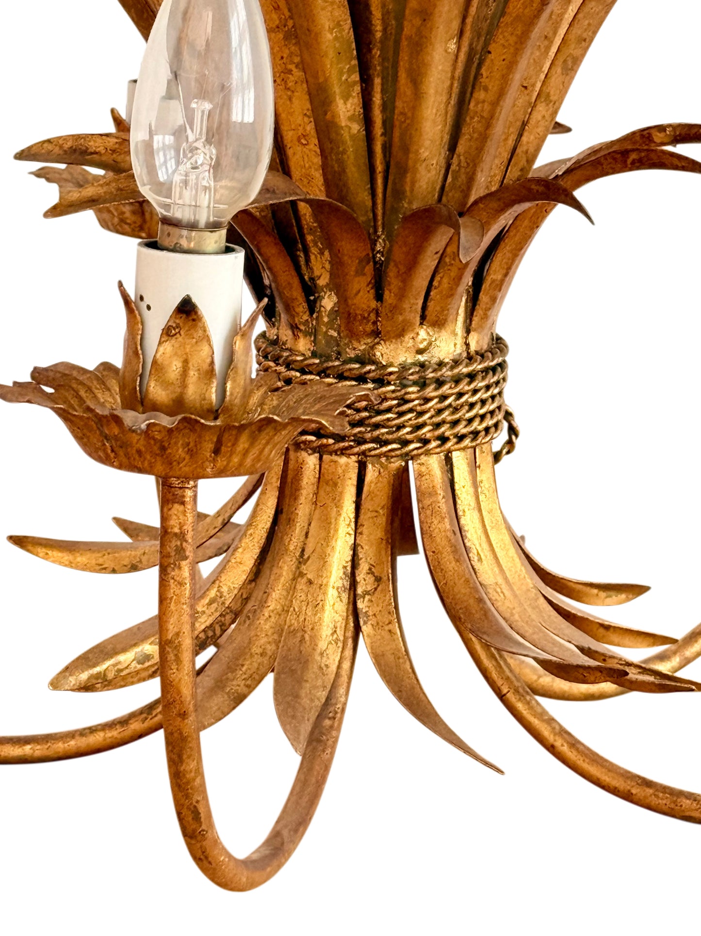 Gilt Metal Wheat Sheaf Chandelier 1960s Design