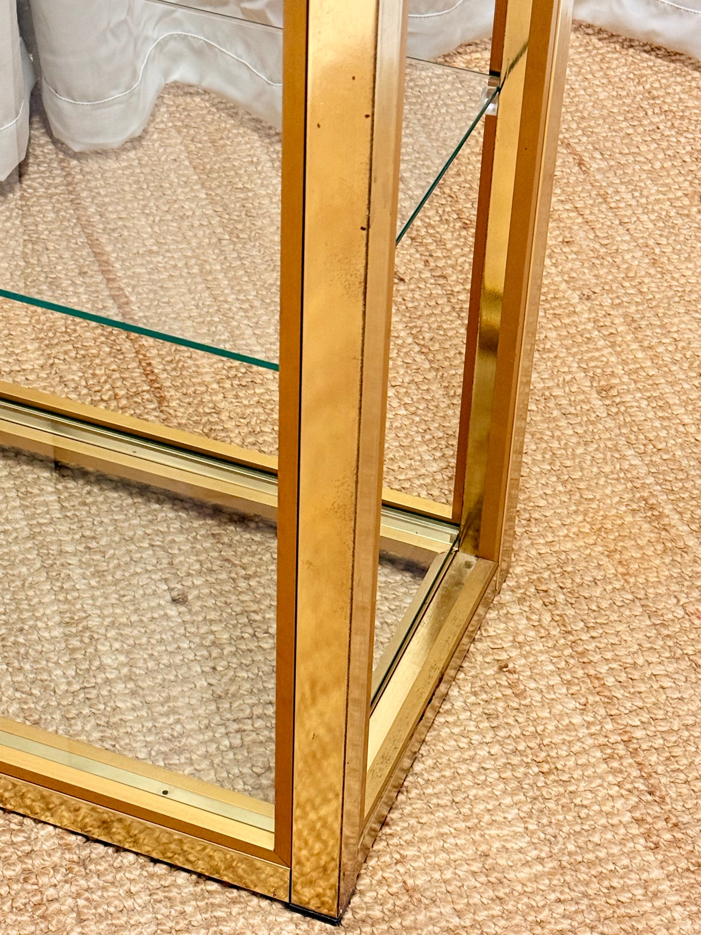 Italian Mid-Century Gilt Brass Etagere by Renato Zevi - Vintage Glass Shelves 202cm