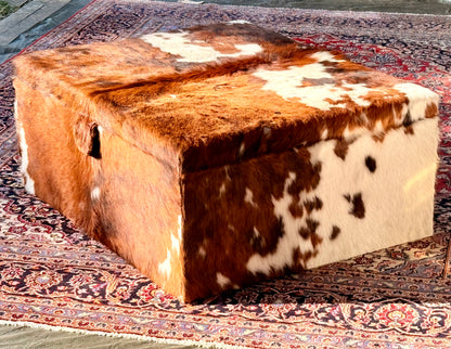 Large Tricolour Cowhide Cocktail Ottoman Coffee Table 120cm