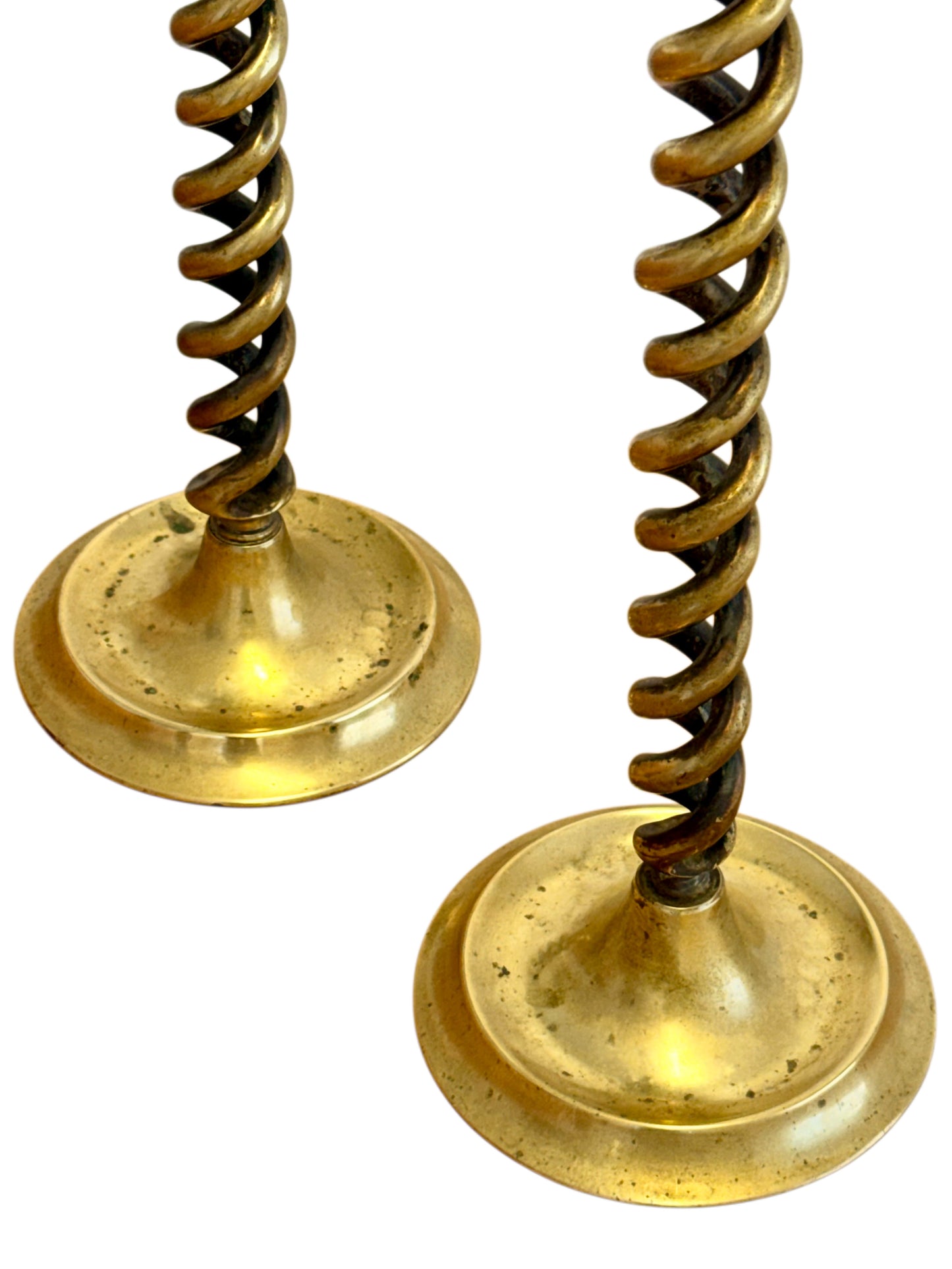 Pair Of 19th Century Victorian Barley Twist Brass Candlestick Holders