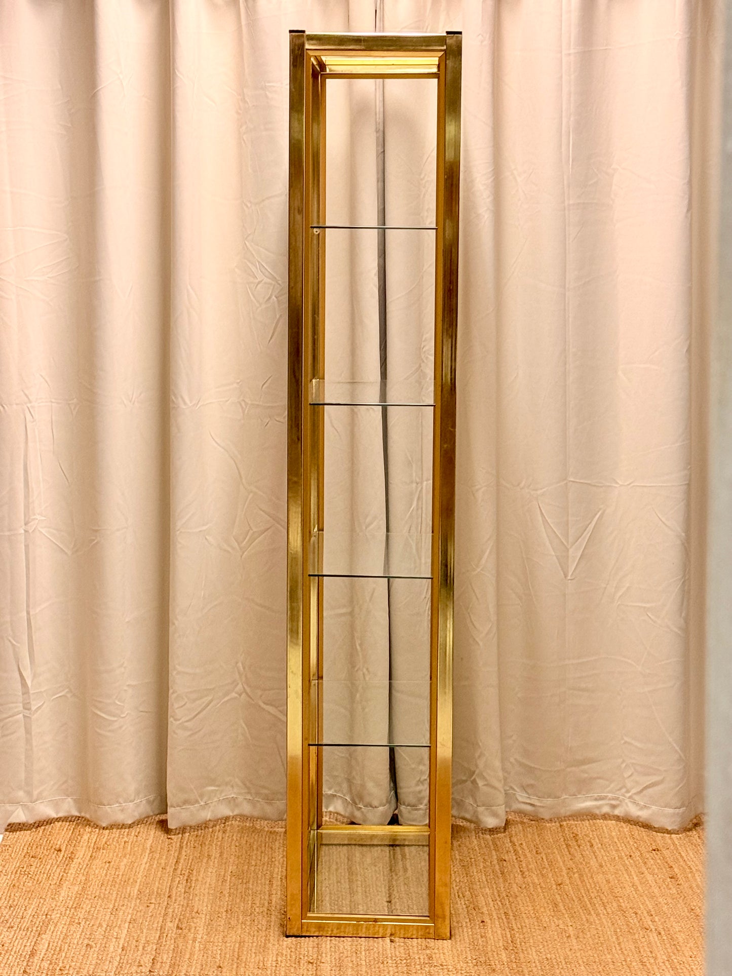 Italian Mid-Century Gilt Brass Etagere by Renato Zevi - Vintage Glass Shelves 202cm