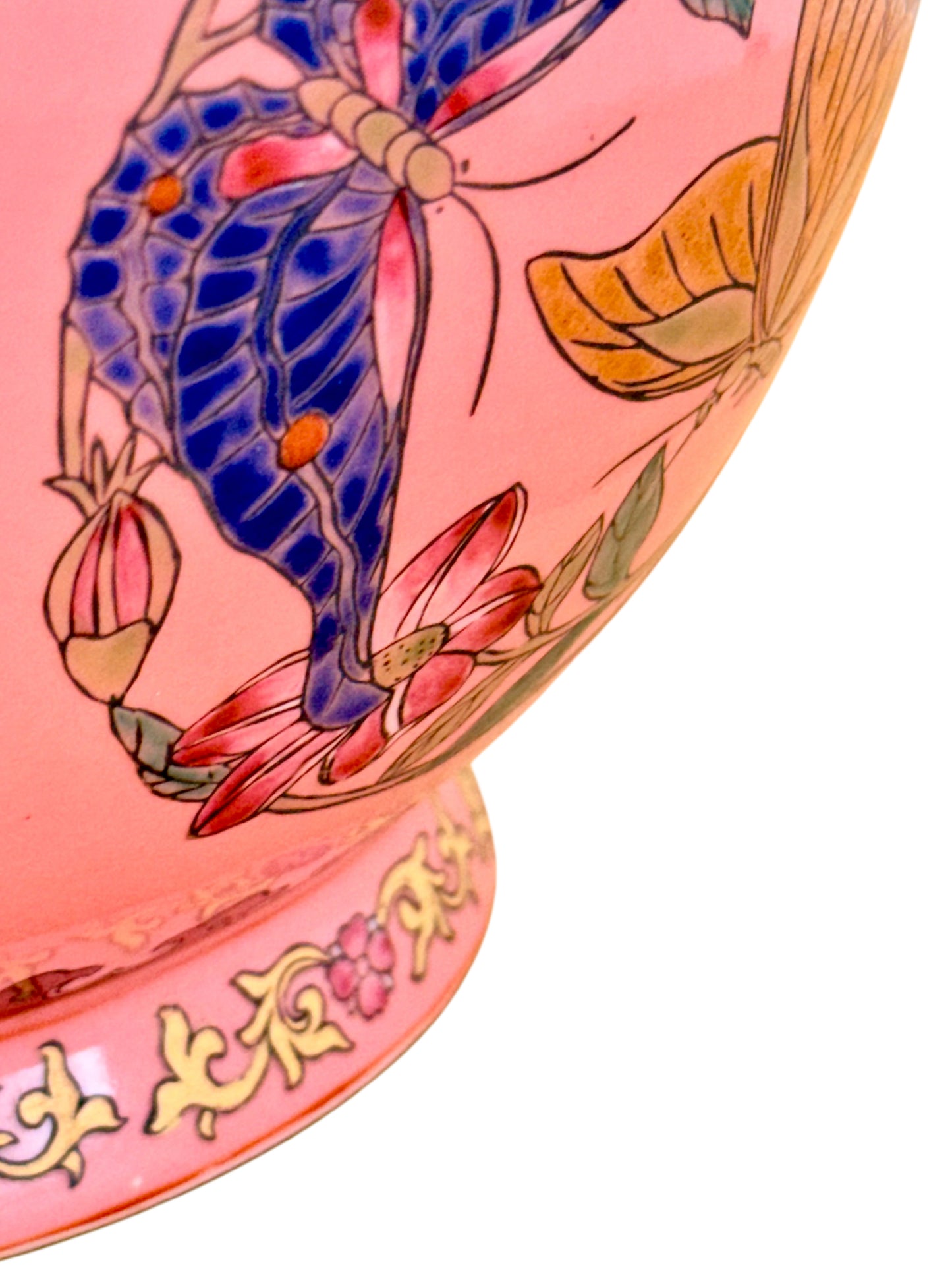 Chinese Famille Rose Pink Butterfly Vase, Qianlong Mark, Gold Accents