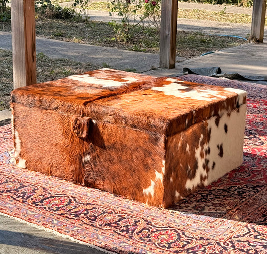 Large Tricolour Cowhide Cocktail Ottoman Coffee Table 120cm