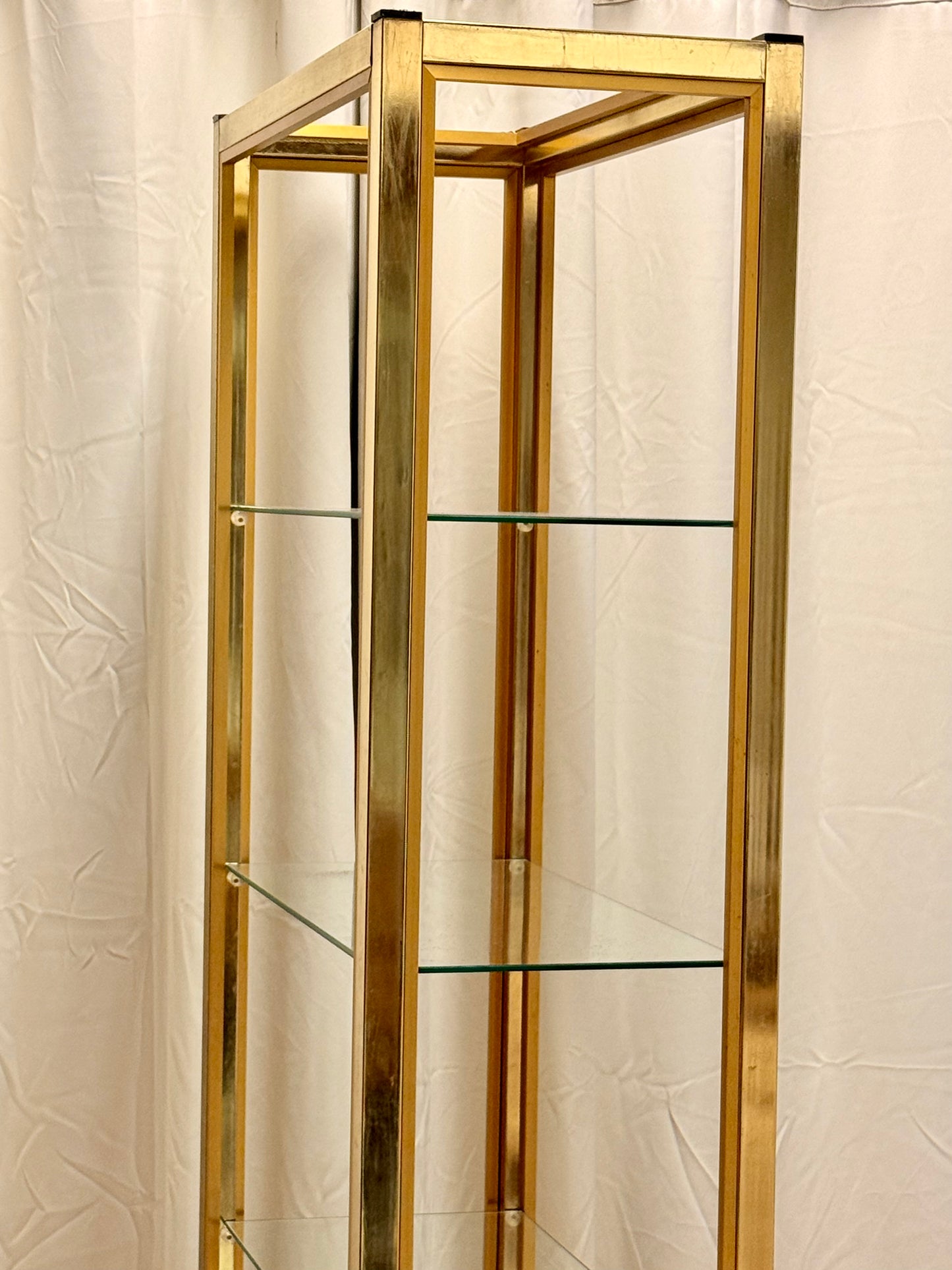Italian Mid-Century Gilt Brass Etagere by Renato Zevi - Vintage Glass Shelves 202cm