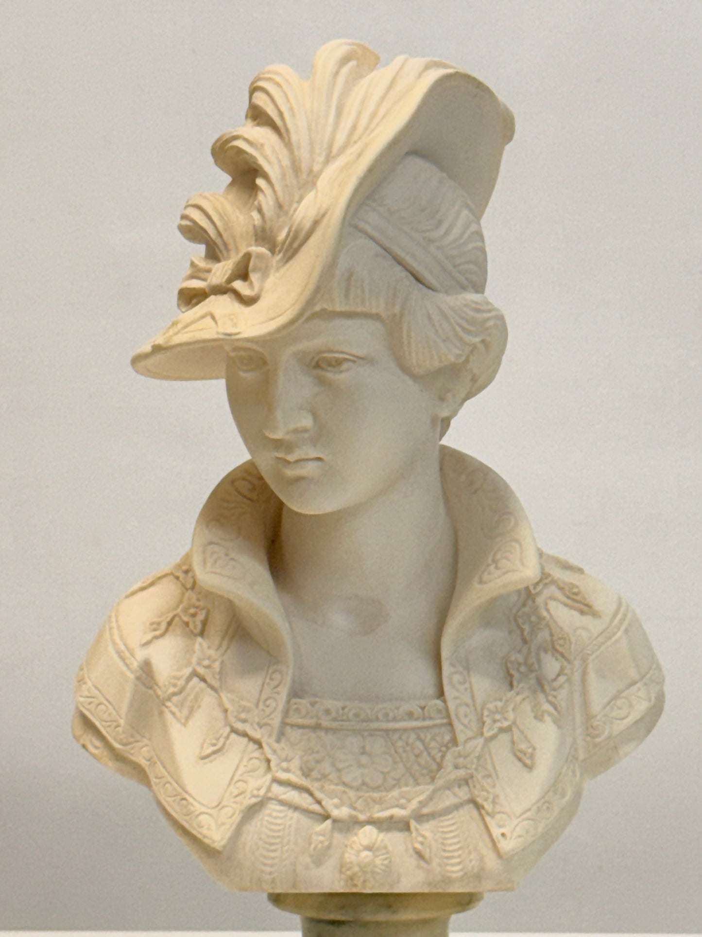 Arnaldo Giannelli 1980 Signed Composite Marble Bust Lady with Plumed Hat - Italian.