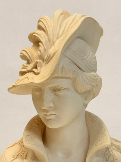 Arnaldo Giannelli 1980 Signed Composite Marble Bust Lady with Plumed Hat - Italian.