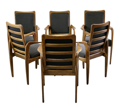 Set of 4 Mid Century Modern Danish Design Sculpted Oak Armchairs