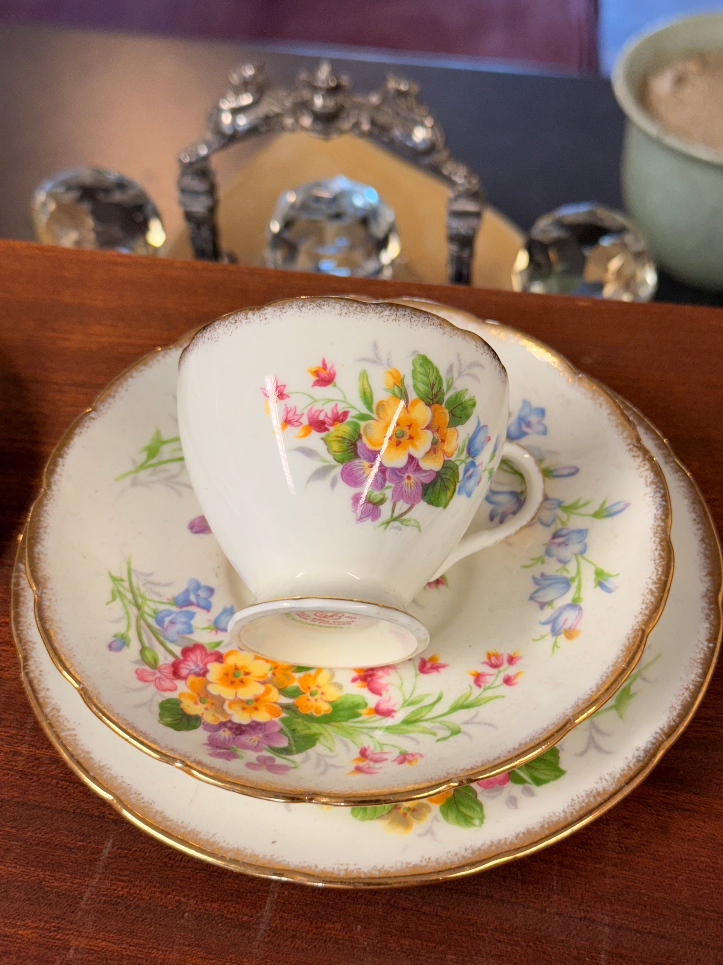 Vintage E.B. Foley Bone China Meadow Sweet Coffee Trio – Cup, Saucer, Plate
