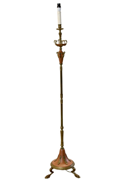 French Antique Painted Brass Standard Floor Lamp