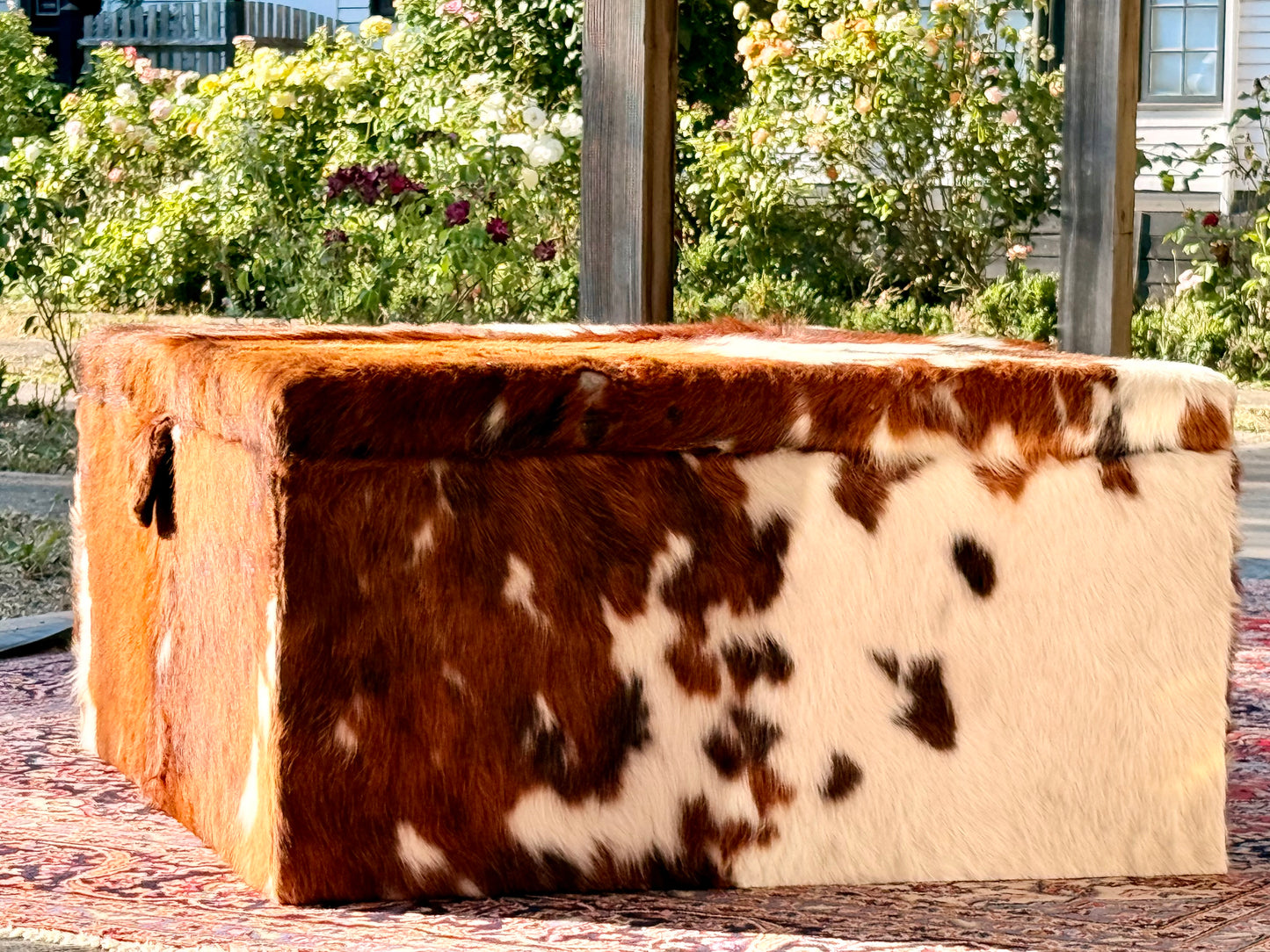 Large Tricolour Cowhide Cocktail Ottoman Coffee Table 120cm