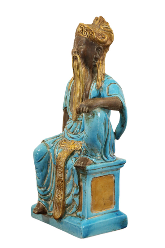 Mid-Century French Table Lamp with Italian Ugo Zaccagnini Turquoise Ceramic Figure - Vintage Decor