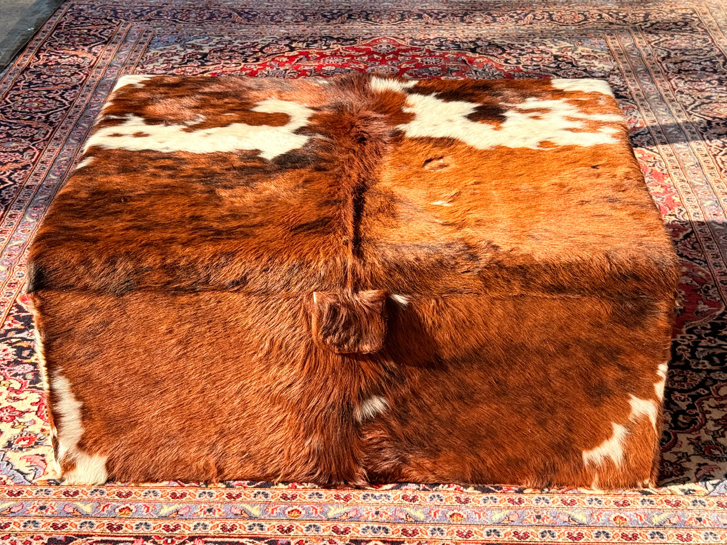 Large Tricolour Cowhide Cocktail Ottoman Coffee Table 120cm