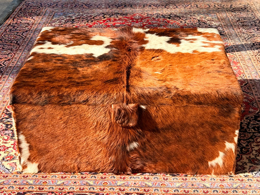 Large Tricolour Cowhide Cocktail Ottoman Coffee Table 120cm