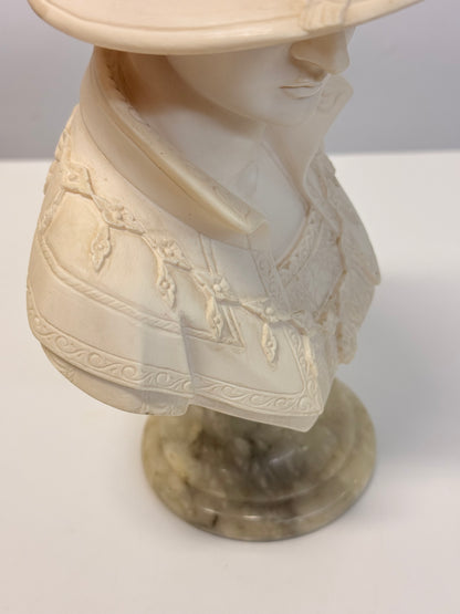 Arnaldo Giannelli 1980 Signed Composite Marble Bust Lady with Plumed Hat - Italian.