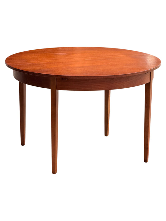 Mid Century Danish Design Round Teak Extending Dining Table.