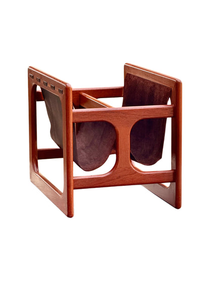 Aksel Kjersgaard for Salin Møbler Danish Teak & Twin Leather Magazine Rack