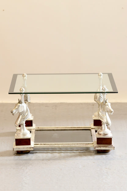 French Mid Century Modern Maison Charles Silvered Brass Cheval Horse Head Coffee Table