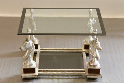 French Mid Century Modern Maison Charles Silvered Brass Cheval Horse Head Coffee Table