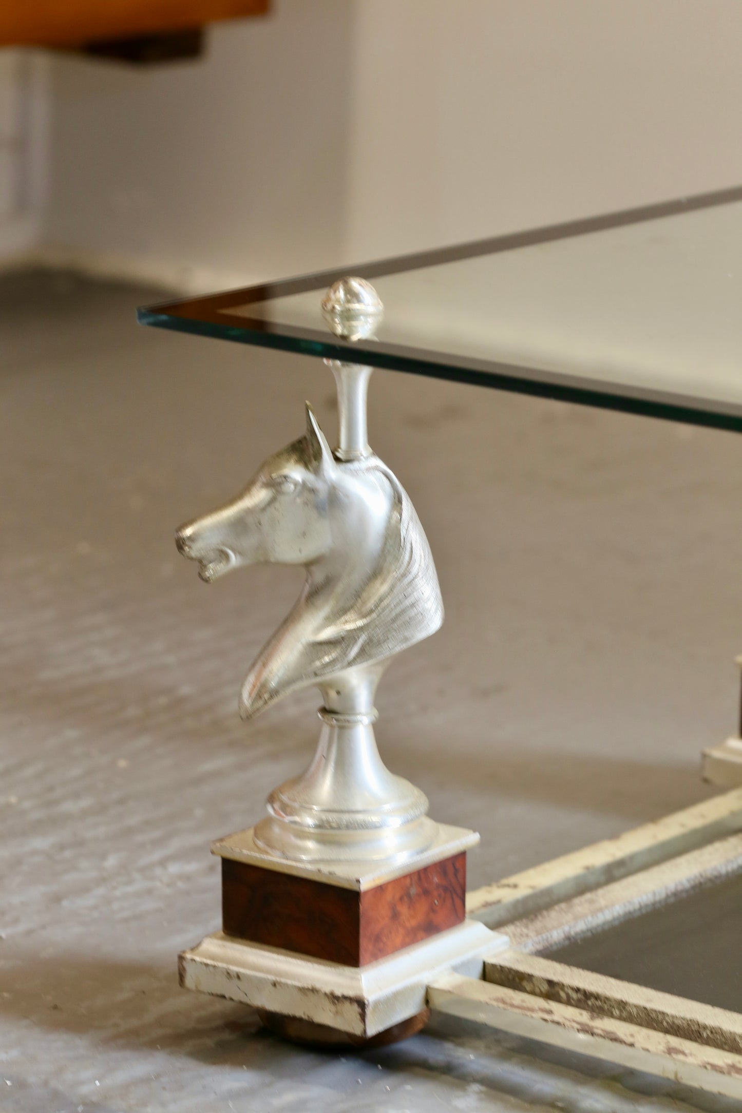 French Mid Century Modern Maison Charles Silvered Brass Cheval Horse Head Coffee Table