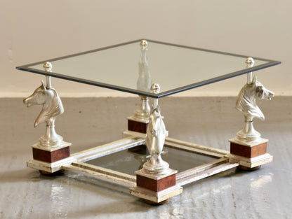 French Mid Century Modern Maison Charles Silvered Brass Cheval Horse Head Coffee Table