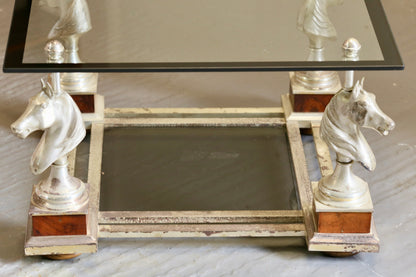 French Mid Century Modern Maison Charles Silvered Brass Cheval Horse Head Coffee Table